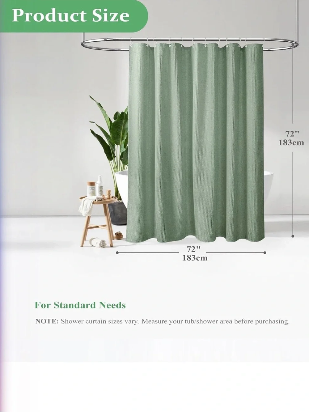 Water Resistant Waffle Weave Shower Curtain - Sage Green